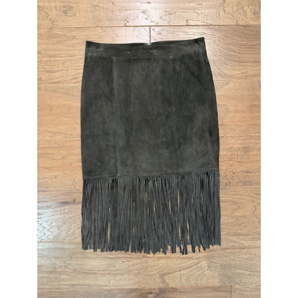 Scoop NYC Fringe Skirt Womens Small Gray Western Genuine Suede Leather Midi